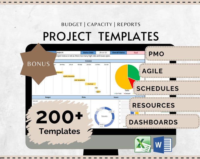 200+ Project Management Template Bundle, Excel/Word, Instant Download