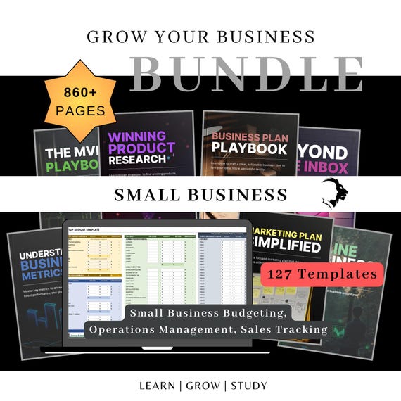 Small Business Planning Bundle for Entrepreneur Product Research Marketing Plan Financial Template Growth Guide Package New Business