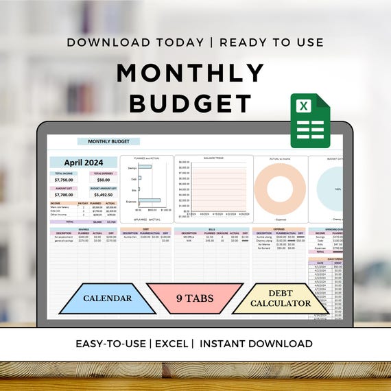 Monthly Budget Excel Template Personal Budget Spreadsheet Couples Planner Family Budget Tracker Instant Download Monthly Planner