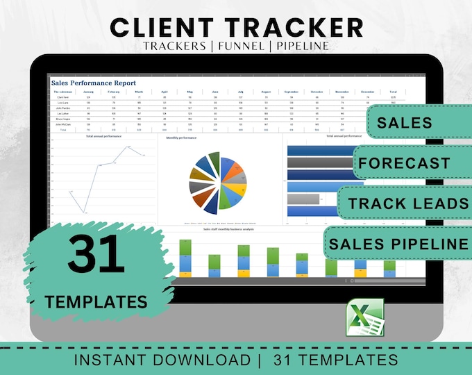 Client Tracker Excel Templates, Sales Management Bundle (Digital Download)