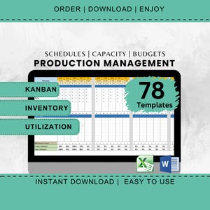 Gestione della produzione Pianificazione delle operazioni di produzione Modello Excel Sistema aziendale Controllo del flusso di lavoro in fabbrica SOP di qualità Download digitale
