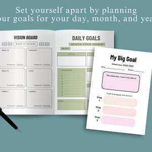 Planer Printable Bundle, tägliche, wöchentliche, monatliche Jahresziele, minimalistisch und produktiviät, PDF mit klaren Zielen Bild 3