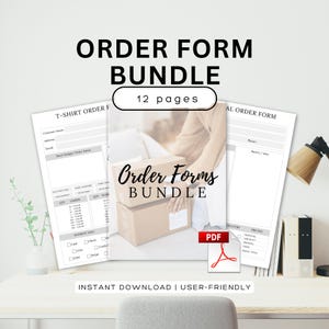 May include: An order form bundle with the text "ORDER FORM BUNDLE" and "12 pages". The image includes a PDF icon and the words "INSTANT DOWNLOAD | USER-FRIENDLY". The forms are displayed with a neutral background.