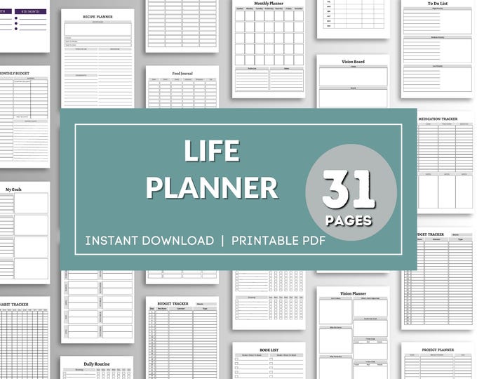 Life Planner Printable Bundle Goals for Life, Printable Bundle for Productivity Planner, Personal Planner Template, All In One Bundle