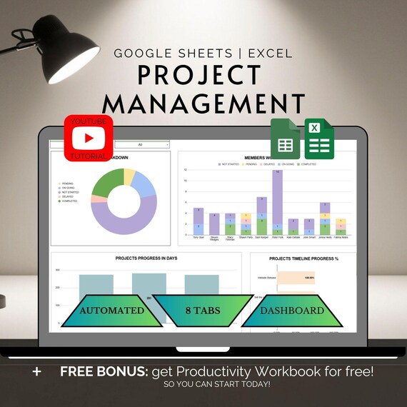 Project Management Template Excel Spreadsheet Task Tracker Dashboard Automated Progress Monitor Team Workload Google Sheet Timeline