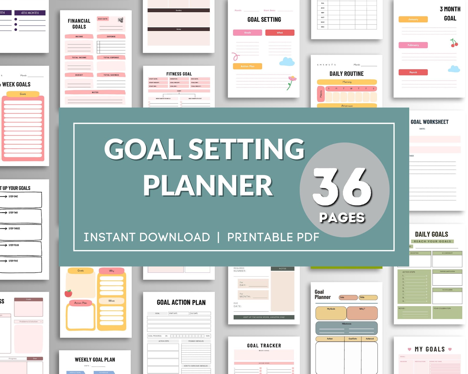 Goal Planner Printable Bundle, Daily, Weekly, Monthly Annual Goals ...