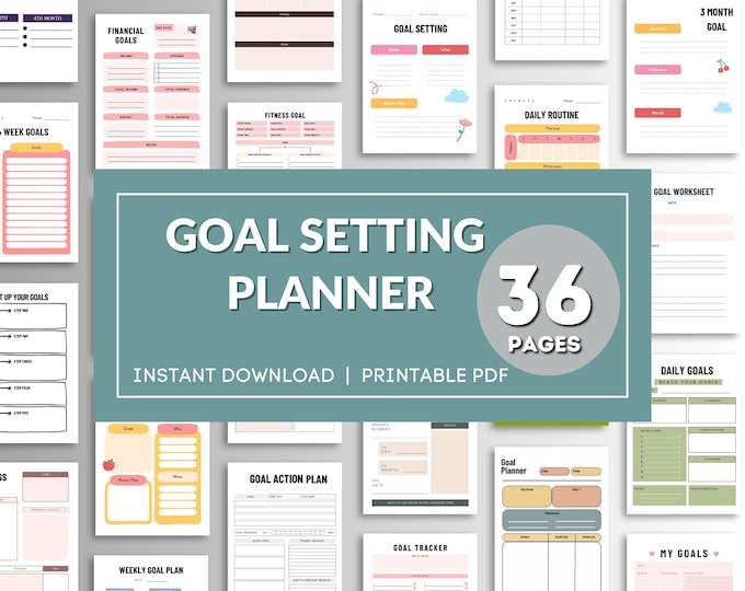 Goal Planner Printable Bundle, Daily, Weekly, Monthly Annual Goals, Minimalist and Productivity, Goal Setting Templates PDF