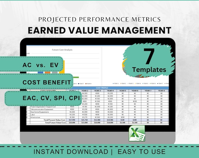 EVM Excel Template Project Budget Tracking Cost Management Spreadsheet Financial Planning Tool Project Manager Earned Value Analysis