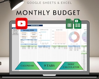 Monthly Budget Spreadsheet Template Google Sheets Excel Finance Expense Tracking Personal Money Planner Household Spending Tool Debt Payoff