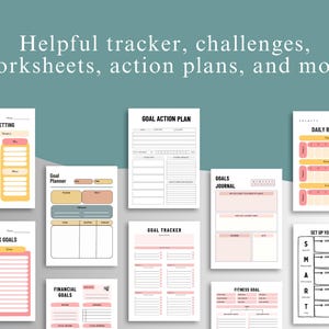 Planer Printable Bundle, tägliche, wöchentliche, monatliche Jahresziele, minimalistisch und produktiviät, PDF mit klaren Zielen Bild 2