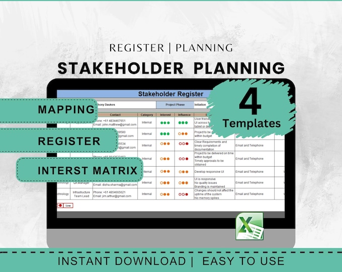 Stakeholder Management Templates, Stakeholder Planning Bundle, Stakeholder Analysis and Stakeholder Mapping, Stakeholder Team Planning