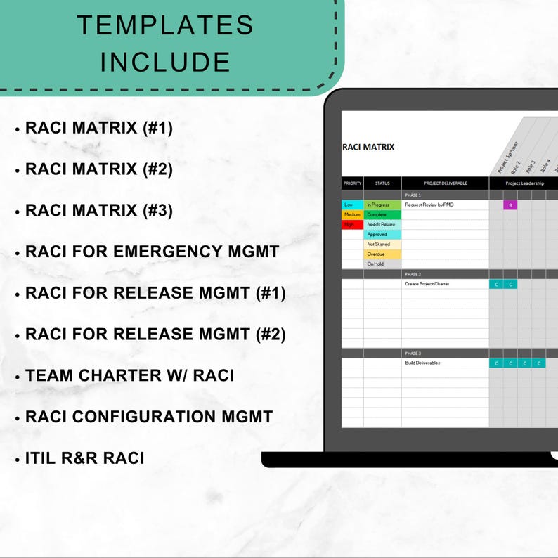 RACI Matrix Templates, Project Management (excel & Word) (digital ...