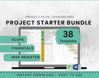 Plantillas de inicio de proyecto Kit de inicio de proyecto Paquete de Excel Descarga digital Herramienta de planificación empresarial Kit de hoja de seguimiento de panel Office