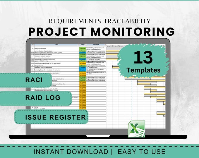 Excel Business Template Project Tracking System Project Management Kit Business Tool Professional PM Planning Document Template Office