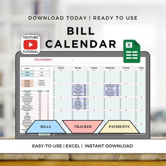 Bill Calendar Template Bill Tracker Budget Spreadsheet Excel Monthly Bill Planner Editable 2025 Calendar Budget Bill Calendar Budget Tracker