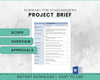 Project Brief Word Template, Project Reporting Tool (Digital Download)