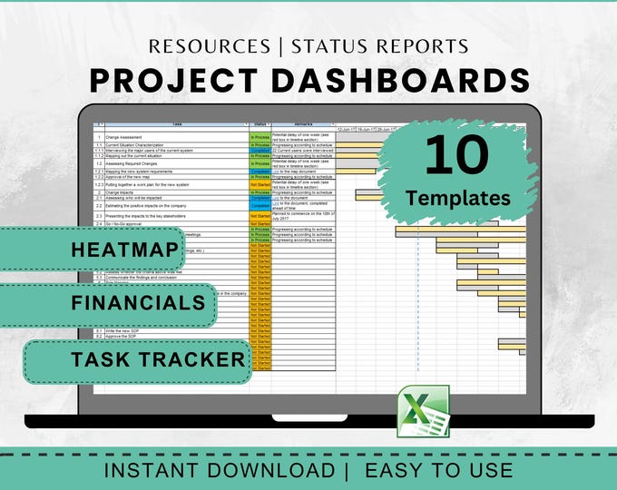 Excel Project Planner Task Management Spreadsheet Business Planning Template Digital Download Project Tool Gantt Chart Resource Tracker