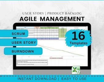 Agile Project Management Templates, Scrum, Burndown Chart (Excel .xlsx, Digital Download)
