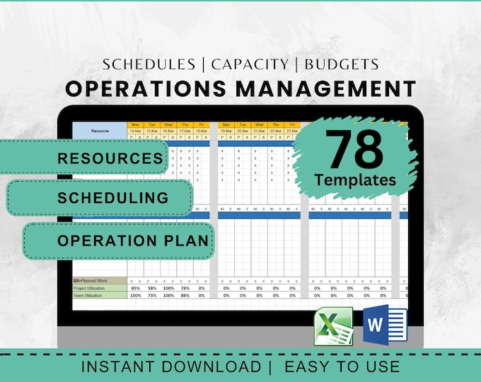 Operations Management Template Bundle for Manufacturing Management and Production Schedule Templates for Capacity Planning