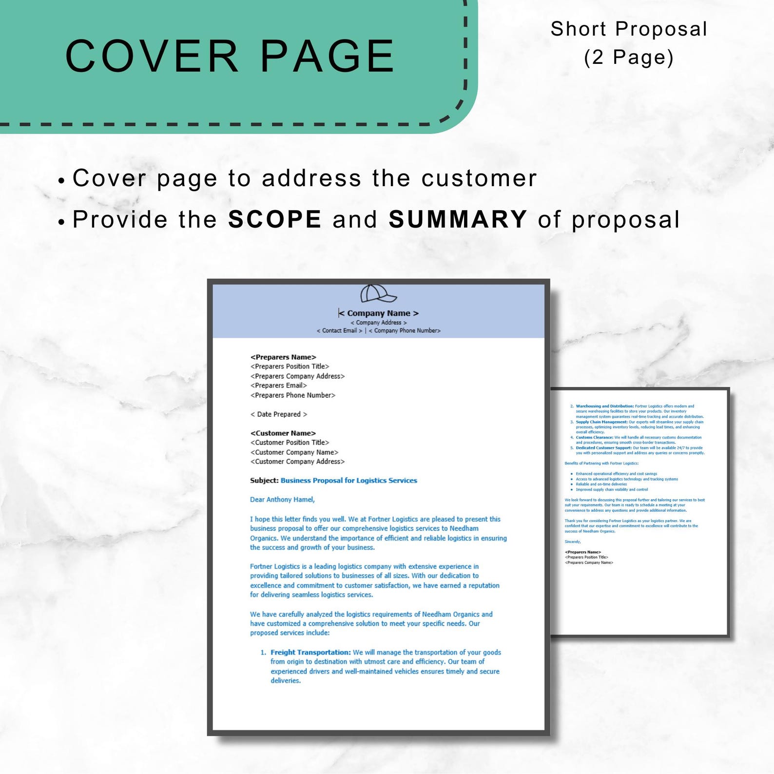 Proposal Column Order Business Proposal Templates for Sales Quotes, Quote Template, Editable ...