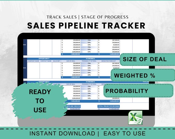 Sales Pipeline Tracker Excel Template, CRM Lead Management (Digital Download)
