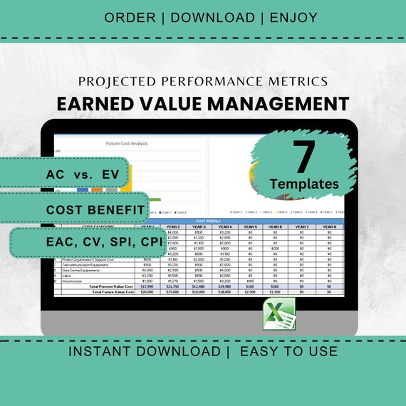 Evm Excel Template Project Budget Tracker Cost Management Spreadsheet Earned Value Analysis Financial Planner Business Accounting Tool