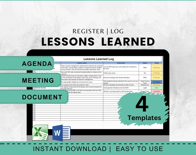 Lessons Learned Templates for Corrective Actions, Project Lessons Learning Register
