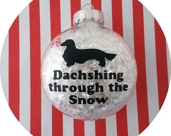 Long Haired Dachshund Dachshing through the Snow Christmas Ornament
