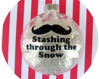 Stashing through the Snow Moustache Mustache Christmas Ornament