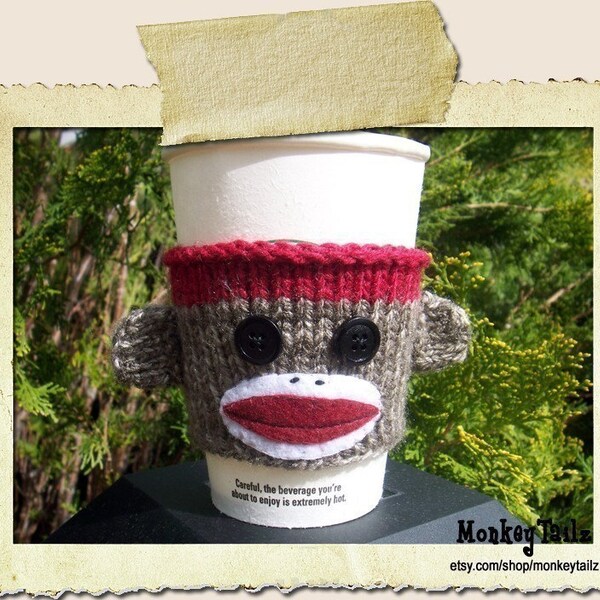 Boy Sock Monkey Coffee Cup Cozy / Sleeve / Beer Koozie ...