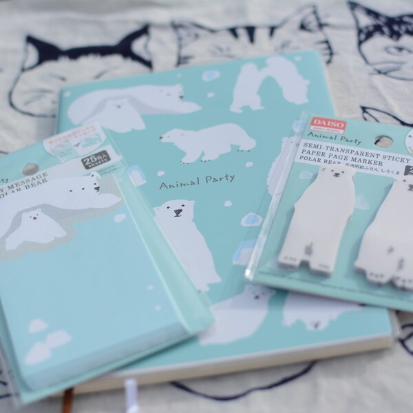 Polar Bear Stationery - Japanese Polar Bear Notebook, Cards, and Sticky Notes