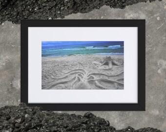Framed Sand Octopus Poster: Beach Coastal Wall Art