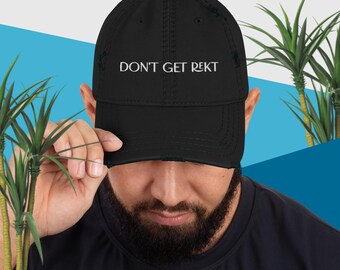 Rekt Crypto Gaming Hat: Distressed Cotton Twill Cap
