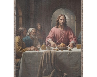 The Last Supper Woven Blanket: Cotton Tapestry Wall Art