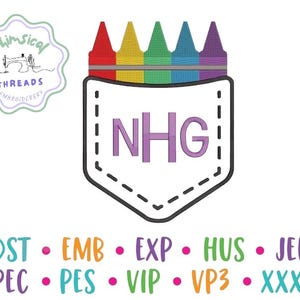 Back to School Teacher Embroidery Design, Crayon Monogram Embroidery, Machine Embroidery, Embroidery Pattern, file, Instant Download
