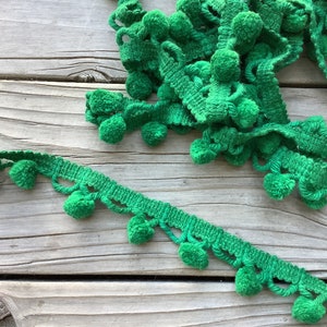 Dangling Pom Pom Trim in Bright Green - 3/4” inch ball fringe - 3 yards