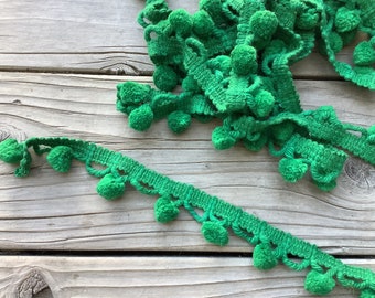 Dangling Pom Pom Trim in Bright Green - 3/4” inch ball fringe - 3 yards