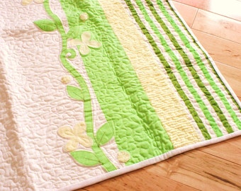 Sweet Pea Baby Quilt Wallhanging Blanket - ooak