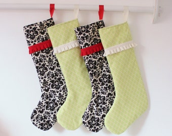 Red/Black or Green/Cream cotton christmas stocking