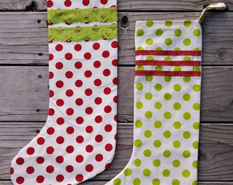 Whimsical Cotton Polka Dot Stockings in Red and Lime Green