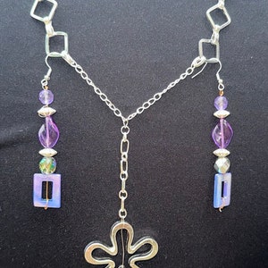 purple flower earring and necklace jewelry set
