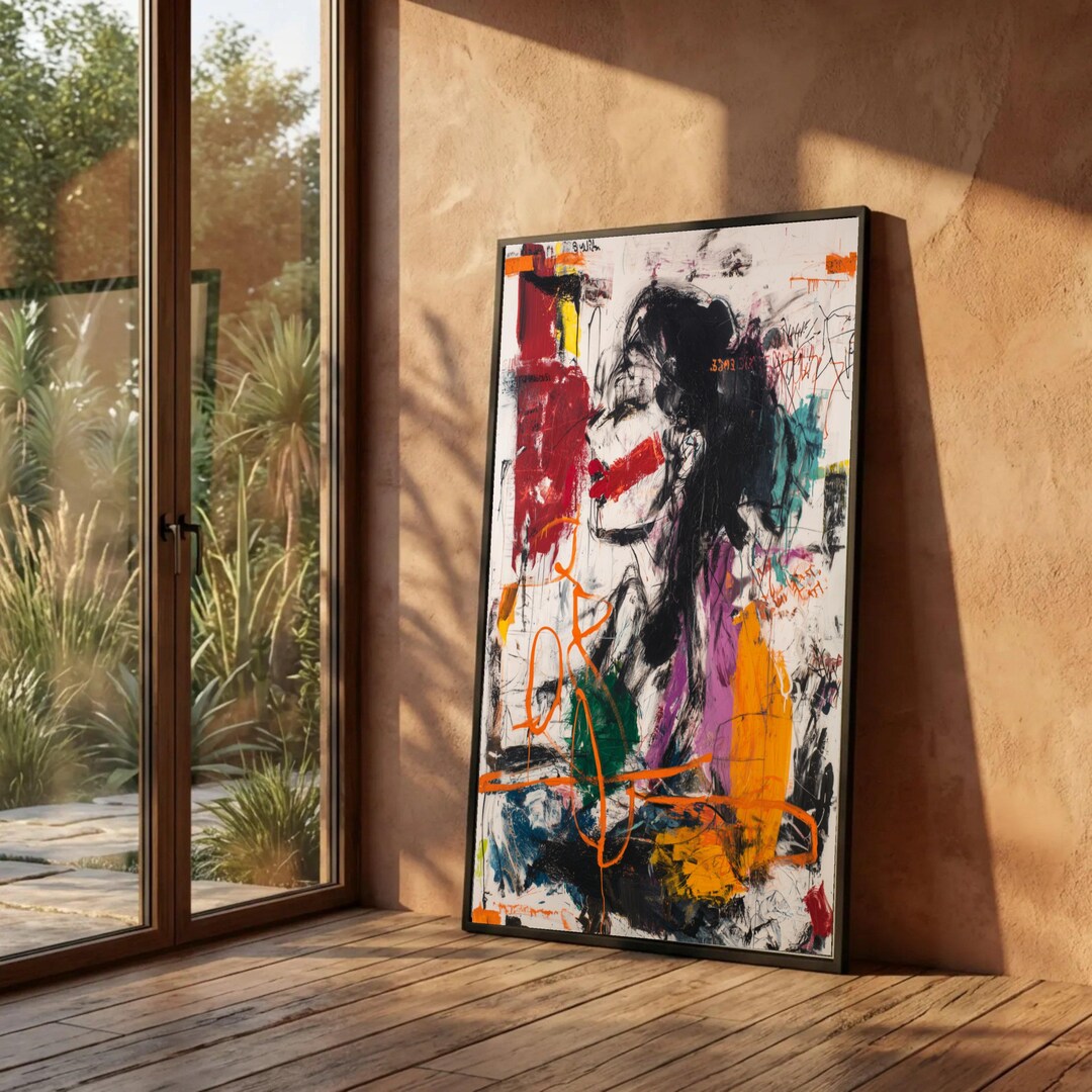 Abstract Expressionist Portrait Canvas, Bold Colorful Wall Art, Mixed ...