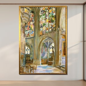 Stained Glass Cathedral Canvas Art: Gothic Architecture, Sacred Light