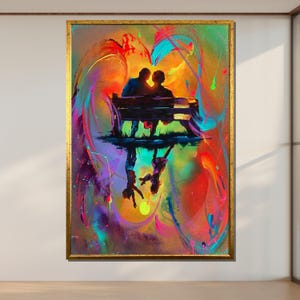 Lebendige Liebe Reflection Kunst, Abstrakte Paar Leinwand, Bunte Romantische Malerei, Moderne Liebesgeschichte Wanddekor, Fertig zum Aufhängen Kunstwerk
