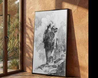 Majestic Lion Canvas Print, Black and White Animal Wall Art, Ready to Hang