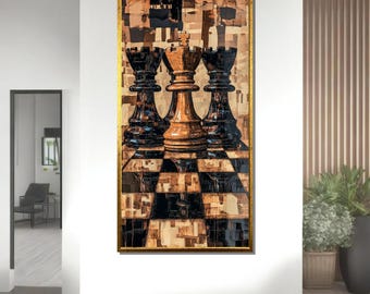 Arte abstracto en lienzo del rey del ajedrez: dominio de la estrategia,
