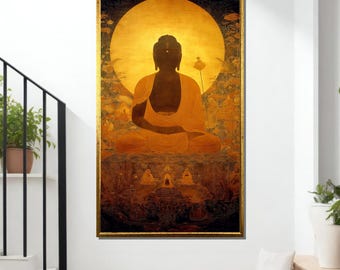 Golden Buddha Canvas Print, Spiritual Zen Wall Art