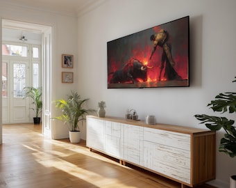 Intense Bullfight Scene Canvas, Matador and Bull Art, Spanish Action Wall Decor