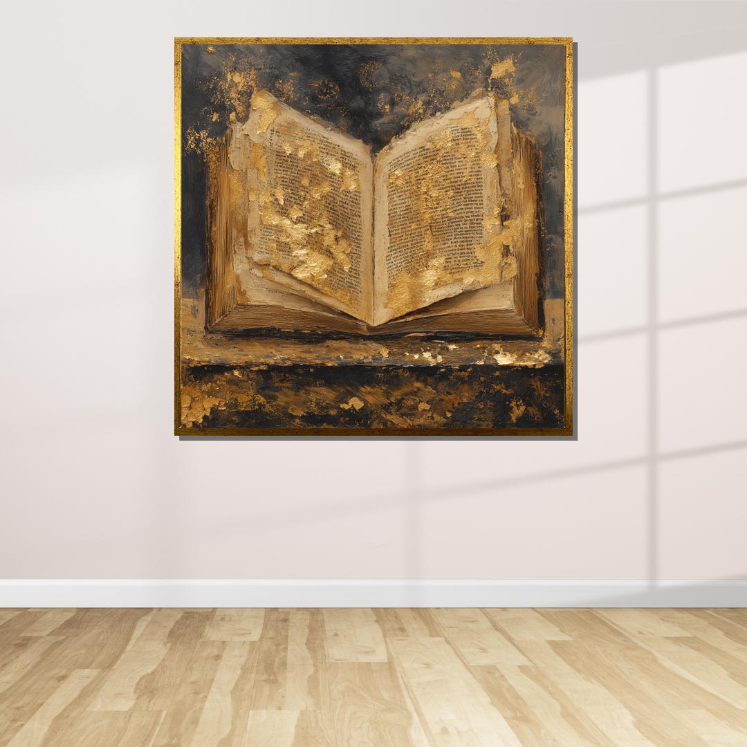 Golden Bible Wall Art, Holy Book Canvas Print, Abstract Open Bible ...