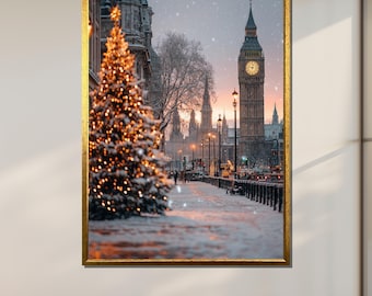 Stampa su tela di Natale di Londra, paesaggio urbano invernale del Big Ben